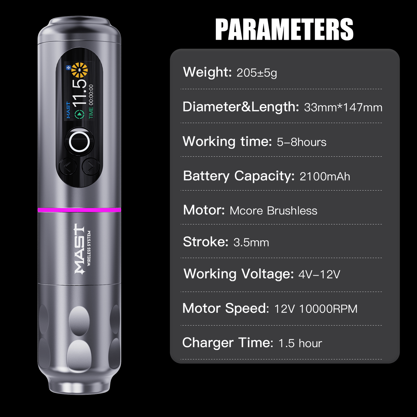 Dragonhawk Mast Archer 2 | Wireless Tattoo Pen Machine with 3.5MM Stroke Brushless Motor Color Screen